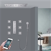 Padua Chrome Phone Controlled LED Thermostatic Recessed Ceiling Mount Musical Rainfall Waterfall Shower System with Jetted Body Sprays and Round Hand Shower